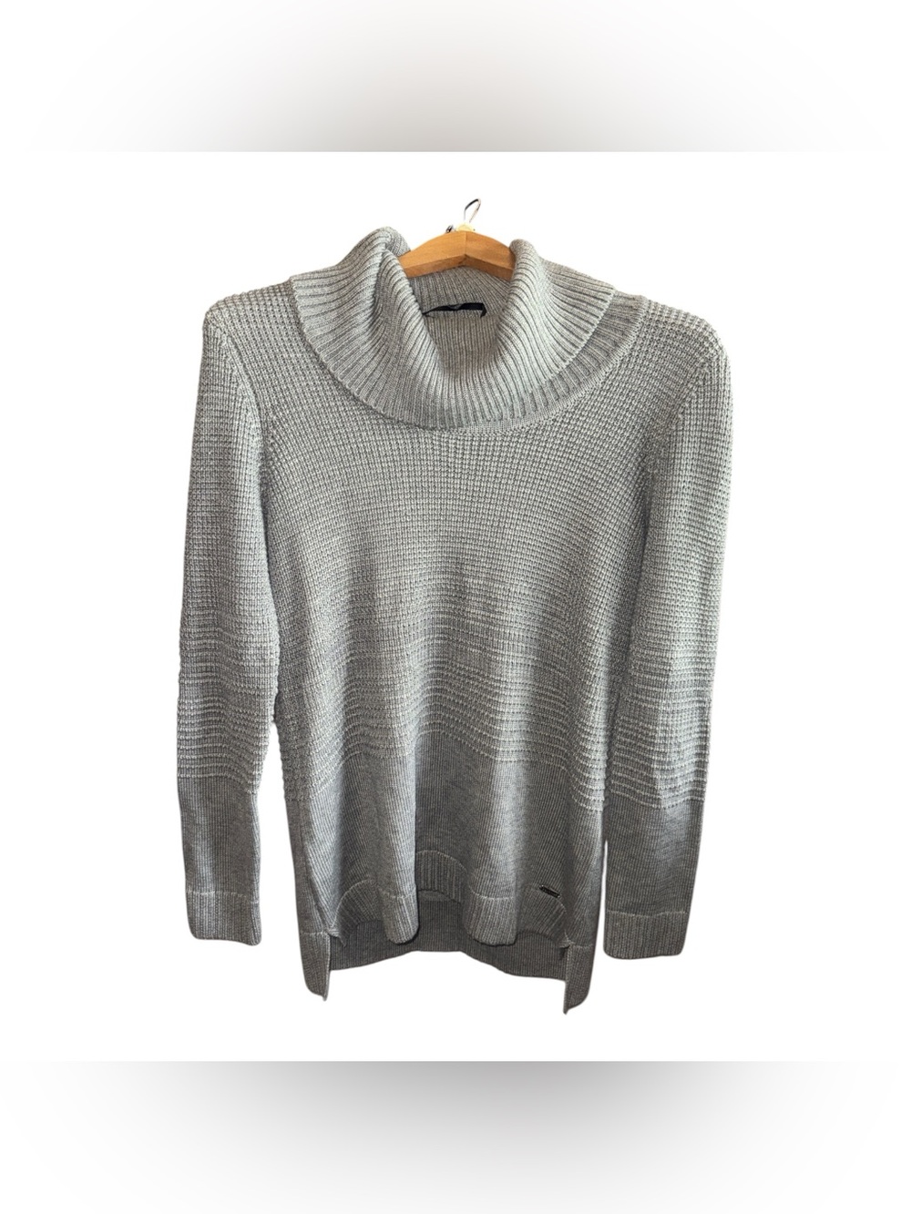 Calvin Klein Light Gray Cowl Neck Sweater Turtleneck Knit Pullover Blouse Medium